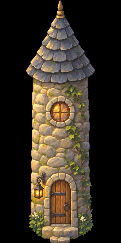 A narrow stone tower with one window high up